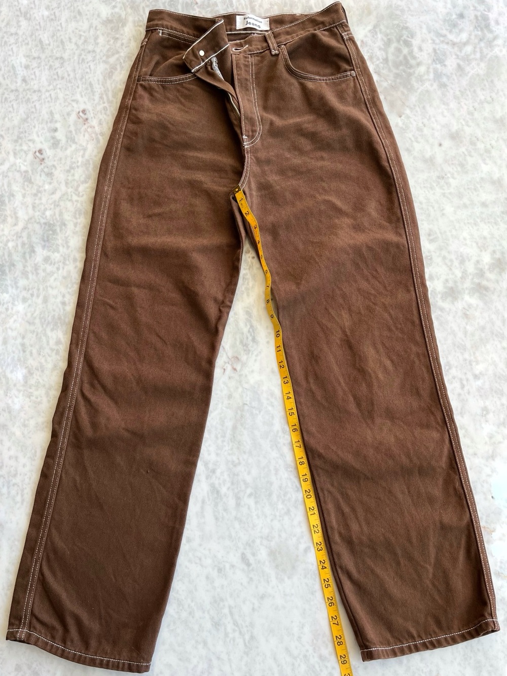 Reformation Chocolate Brown Cowboy high rise Straight-Leg Jeans sz 28